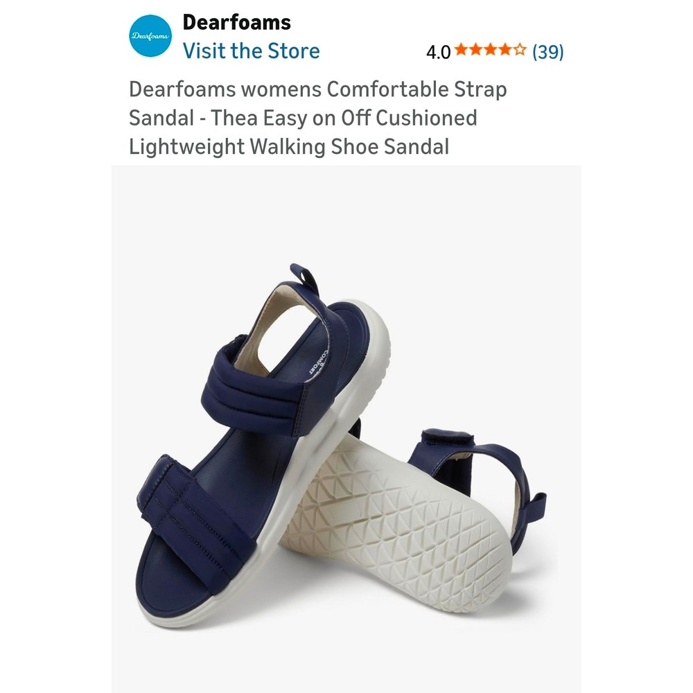 Dearfoams Womens Thea Comfort‎ Strap Sandals Navy Lightweight Size 7
